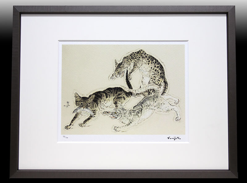 藤田嗣治 証明書「Les Chats 88/150」真作 猫(石版画 藤田嗣治 証明書「Les Chats 88/150」真作 猫(石版画