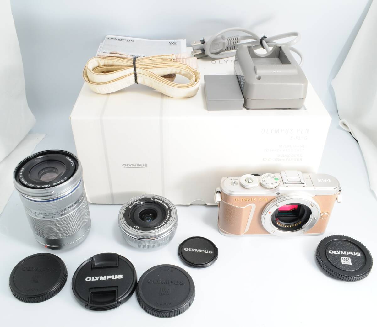 【少し難あり】OLYMPUS オリンパス PEN E-PL10 ブラウン ダブルズームキット 14-42mm/40-150mm Wi-Fi機能搭載 ミラーレス一眼カメラ