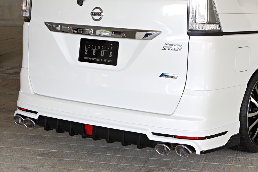 M\'z SPEED リアアンダースポイラー(マフラー4本出し用) 未塗装 FRP セレナ FC26 FNC26 HFC26 H22.11～H25.11 ハイウェイスター MC前