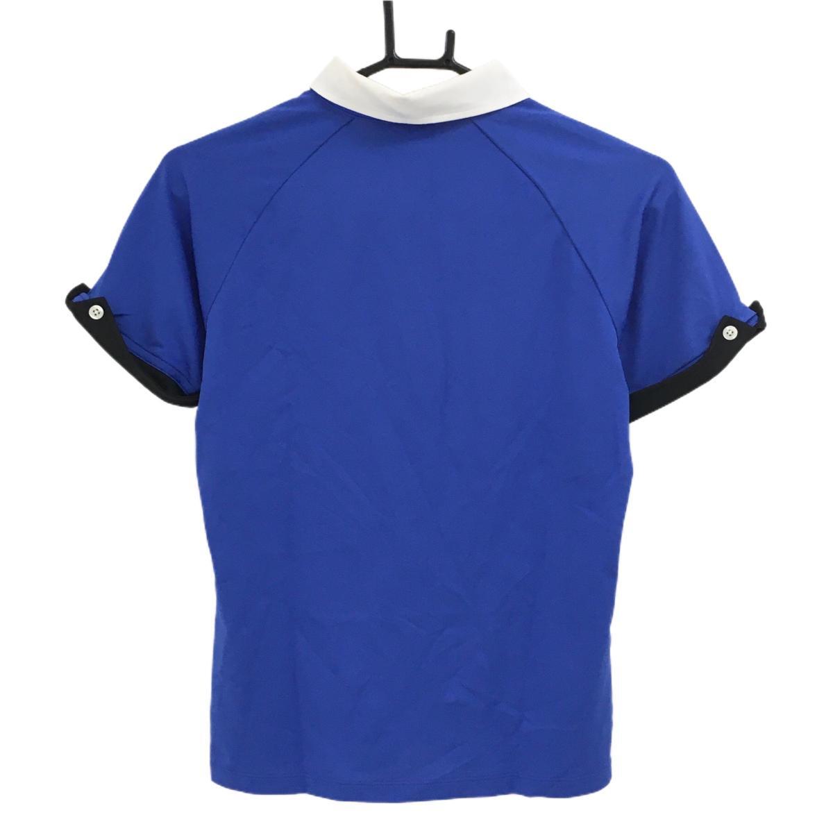 【美品】カッパ 半袖ポロシャツ ブルー×白?兒 胸元ロゴ レディース M ゴルフウェア Kappa