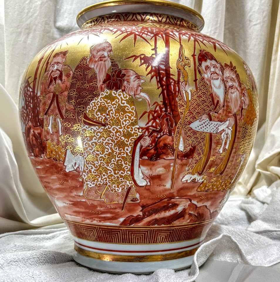 九谷焼 竹隆窯 (北村隆) 九谷竹隆 在銘 細密手描き 本金赤絵 九谷焼 竹隆窯 (北村隆) 九谷竹隆 在銘 細密手描き 本金赤絵
