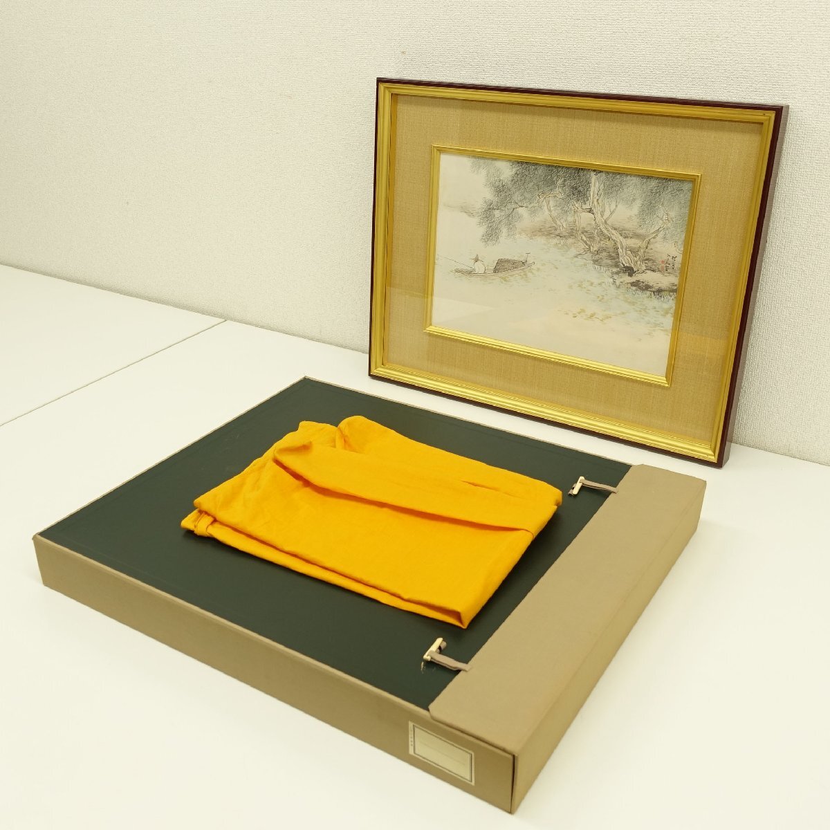 真作】喜聞◇『松林桂月 中国山水画 (柳蔭楽釣図)』 1額 古筆 古 真作】喜聞◇『松林桂月 中国山水画 (柳蔭楽釣図)』 1額 古筆 古