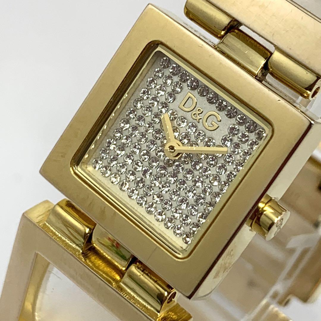977 稼働品 電池交換済 DOLCE & GABBANA ドルチェ アンド ガッバーナ レディース 腕時(shí)計(jì) クオーツ式 2針 スクエア ストーン付 人気 希少