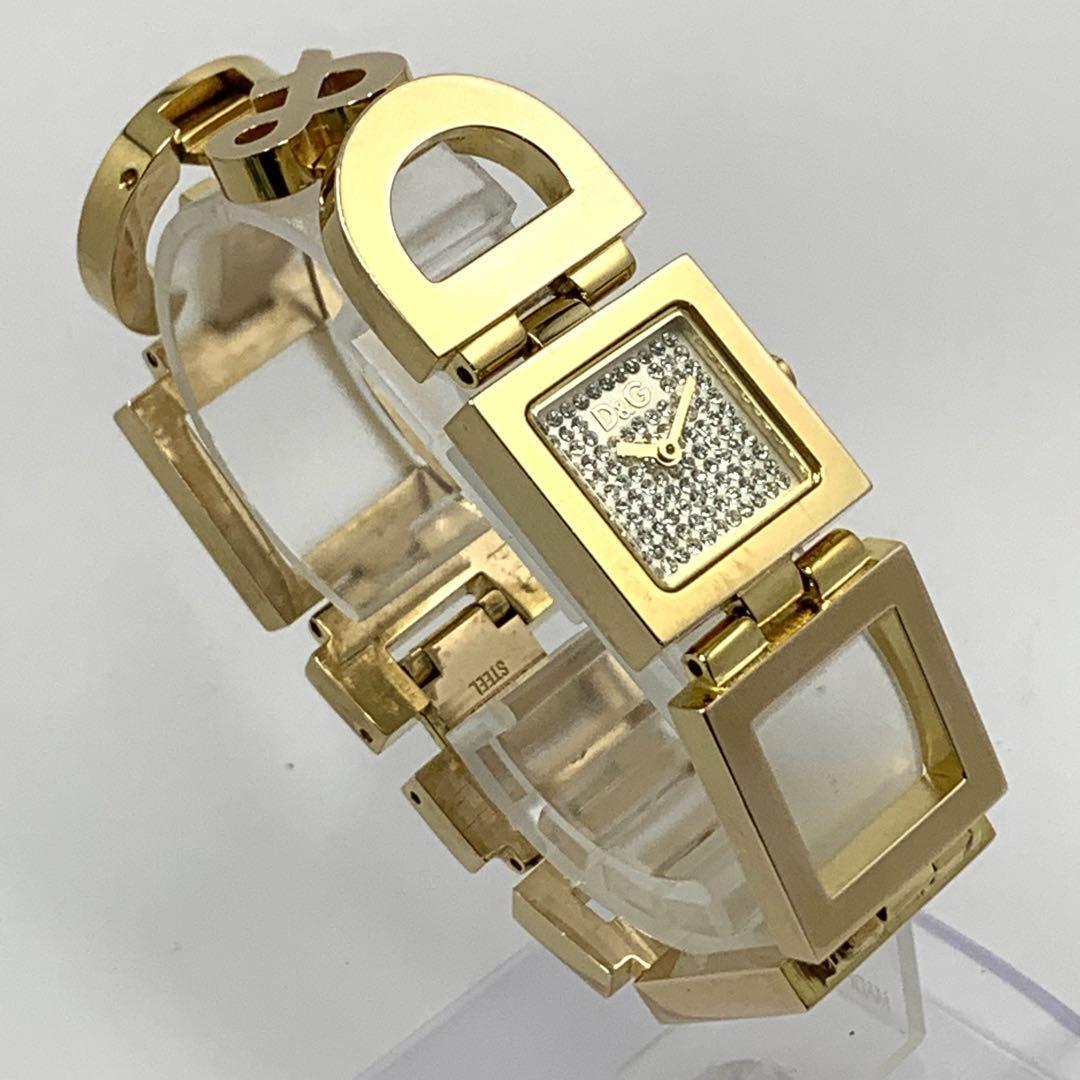977 稼働品 電池交換済 DOLCE & GABBANA ドルチェ アンド ガッバーナ レディース 腕時(shí)計(jì) クオーツ式 2針 スクエア ストーン付 人気 希少