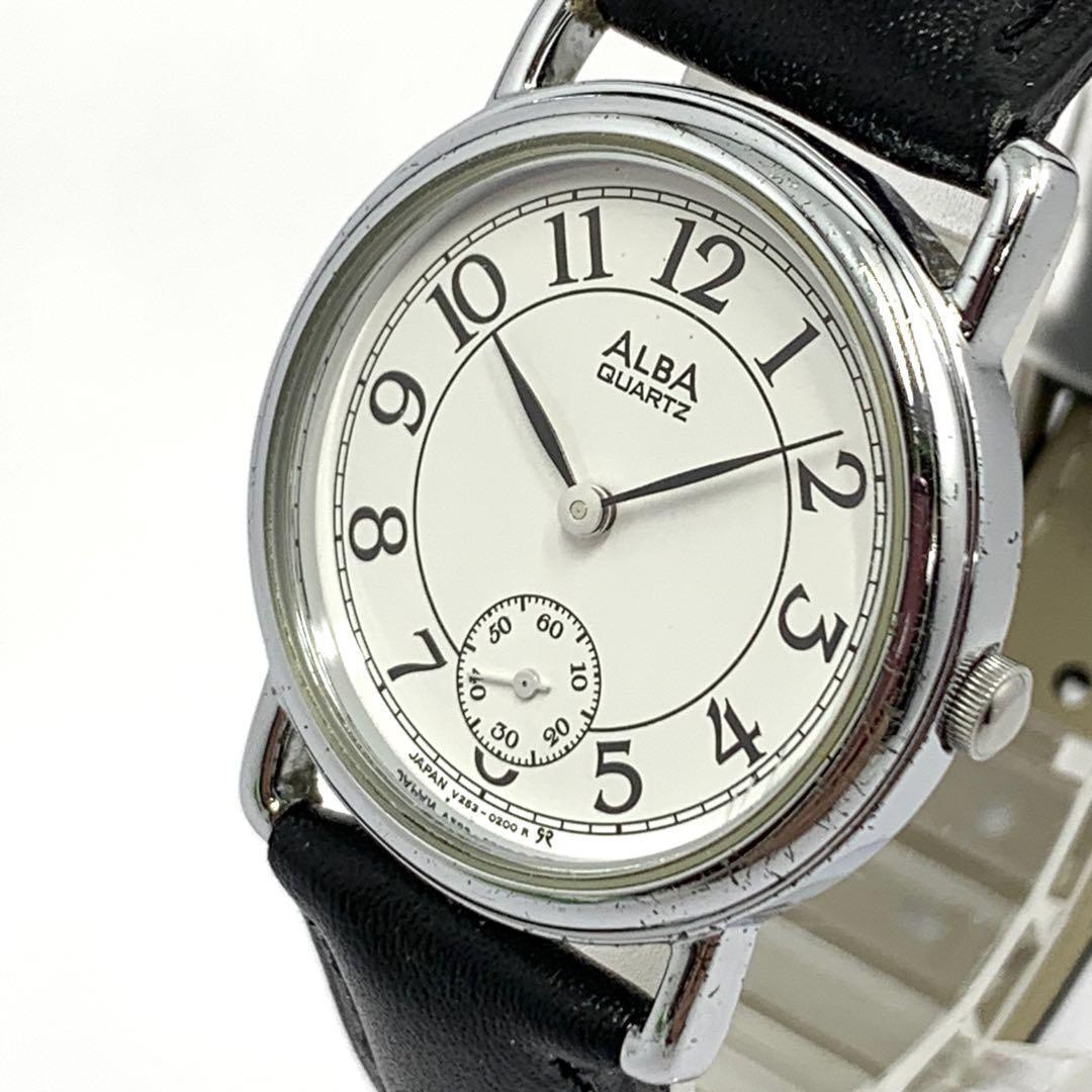 981 稼働品 電池交換済 ★新品ベルト SEIKO ALBA セイコー アルバ メンズ 腕時(shí)計(jì) ボーイズサイズ スモールセコンド 人気 希少
