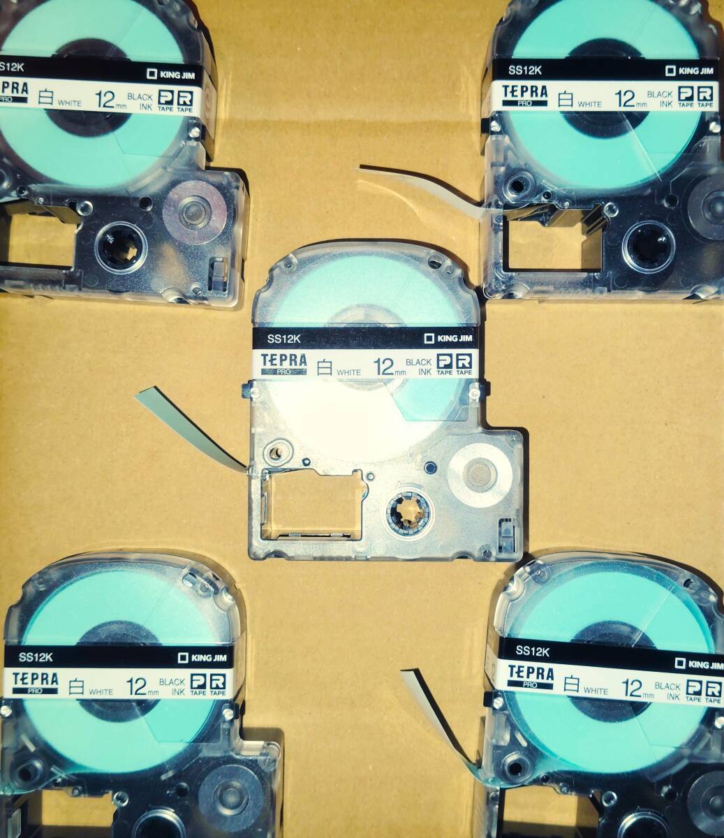 SS12K 5個セット TEPRA PRO【純正/新品未開封/ご希望個数】白(WHITE) 12mm キングジム(KING JIM) テプラ カートリッジ ラベル_画像1