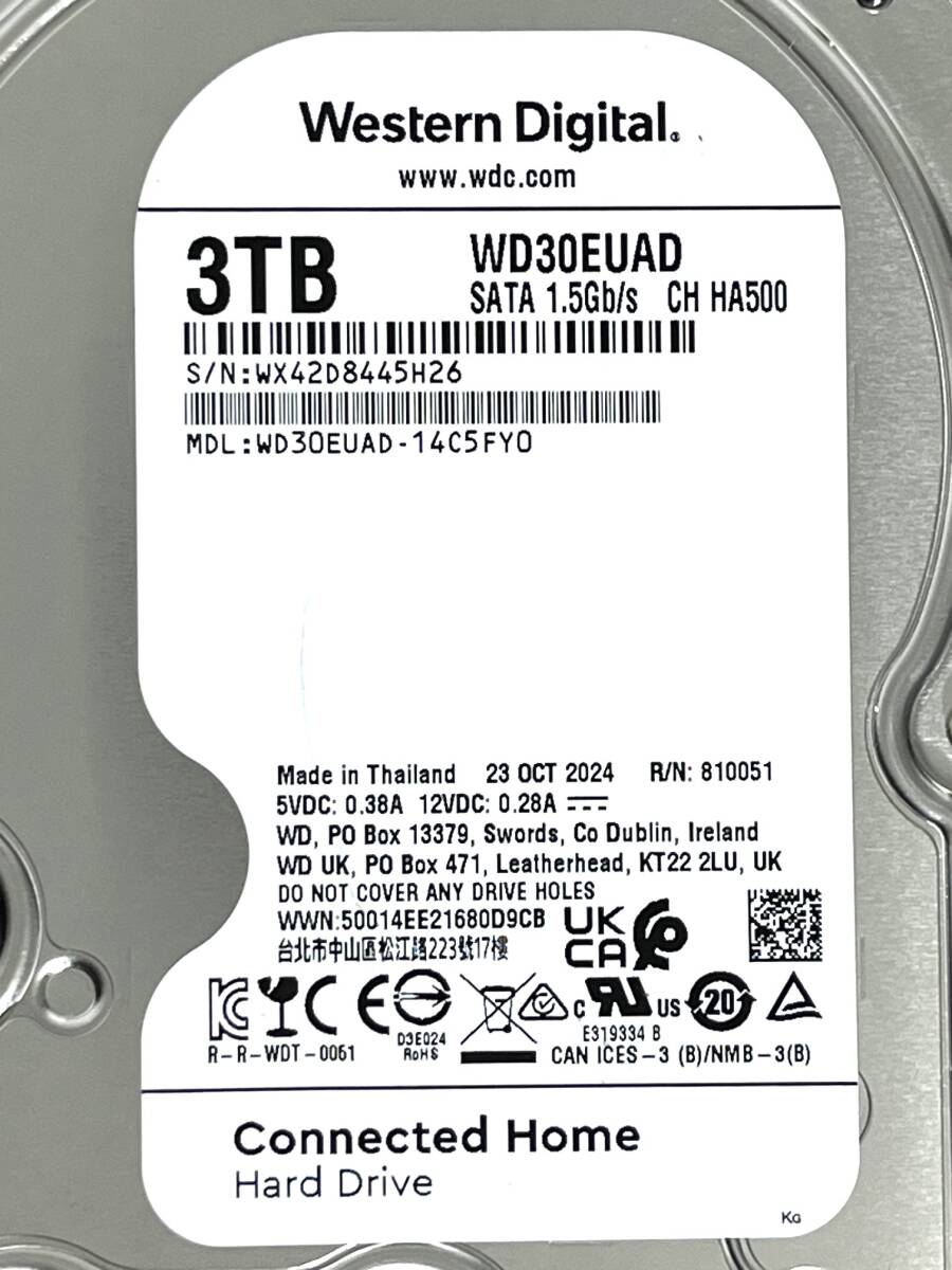 ★ 3TB ★【使用時間：11ｈ】WD30EUAD　/　Western Digital　2024年製 新品同様 WD 3.5インチ内蔵HDD SATA AVコマンド対応 3000GB [管545H]_画像3