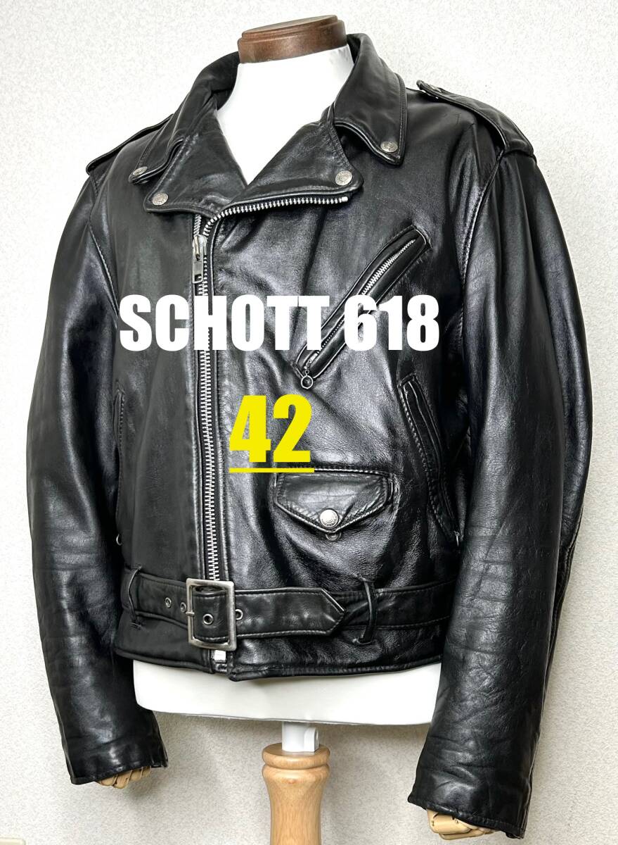 ①schott【42】618 米国製 ダブルライダース 牛革ジャンninja
