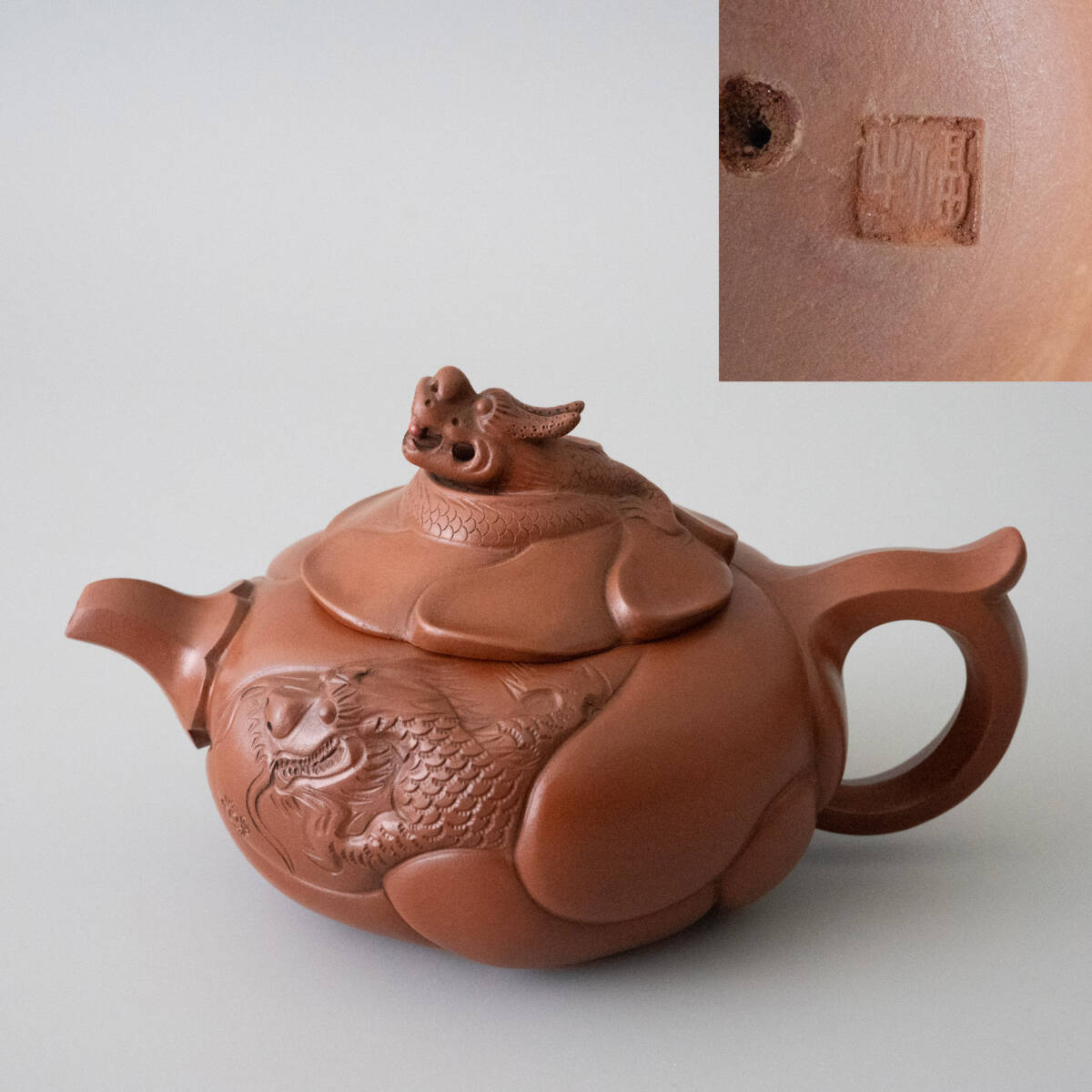 中国茶急須 茶壺 紫砂壺 泥壺 朱泥 龍 陶器 からくり(骨董陶磁器