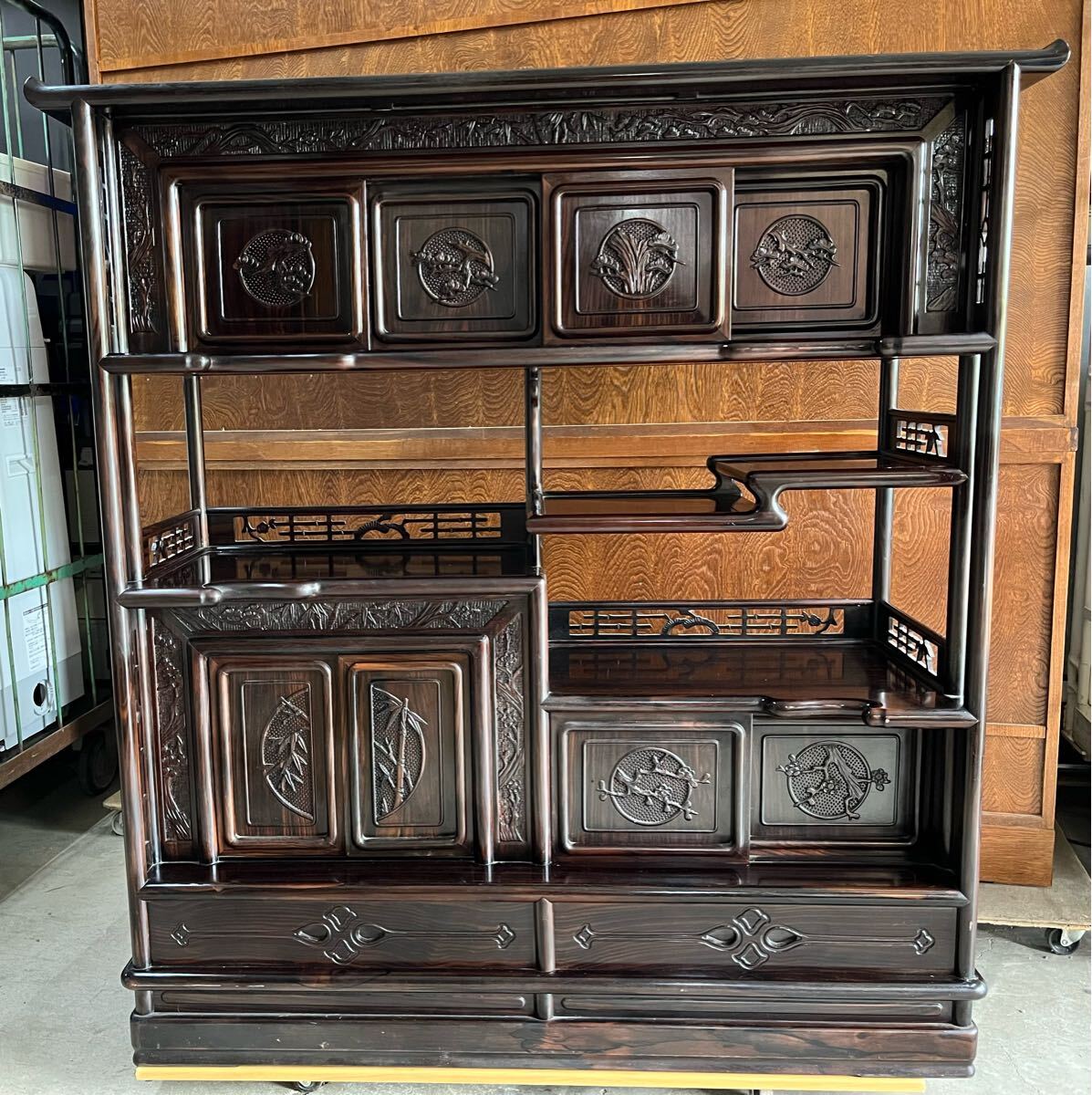 RE4227 引取可 黒檀?茶棚 茶箪笥 飾り棚 幅約115*40cm 高さ約 RE4227 引取可 黒檀?茶棚 茶箪笥 飾り棚 幅約115*40cm 高さ約
