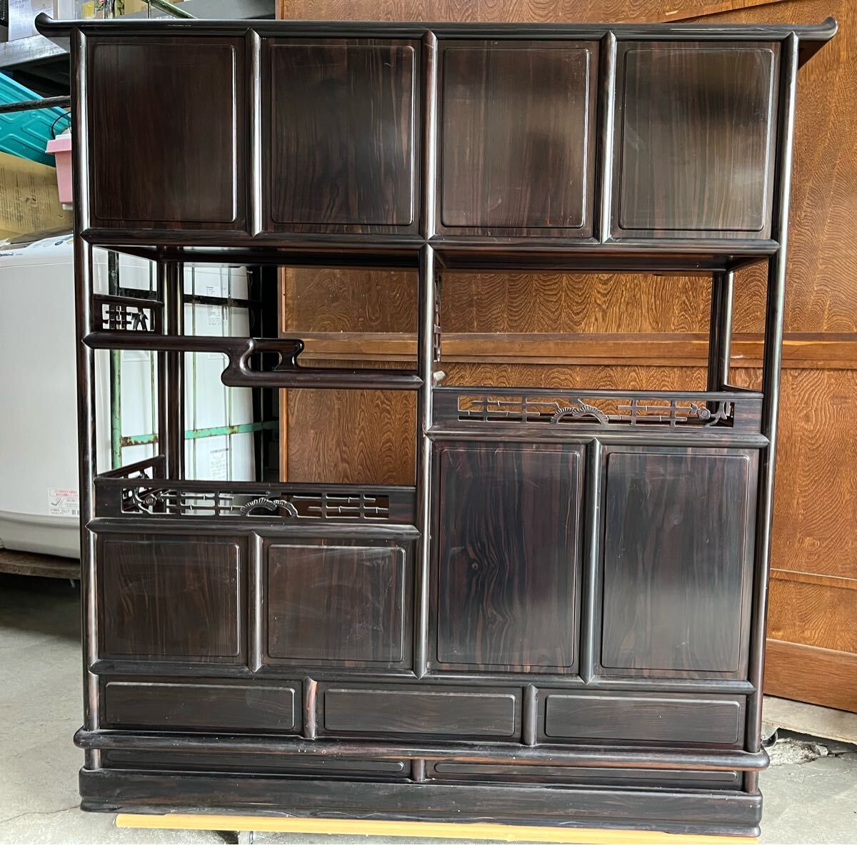 RE4227 引取可 黒檀?茶棚 茶箪笥 飾り棚 幅約115*40cm 高さ約 RE4227 引取可 黒檀?茶棚 茶箪笥 飾り棚 幅約115*40cm 高さ約