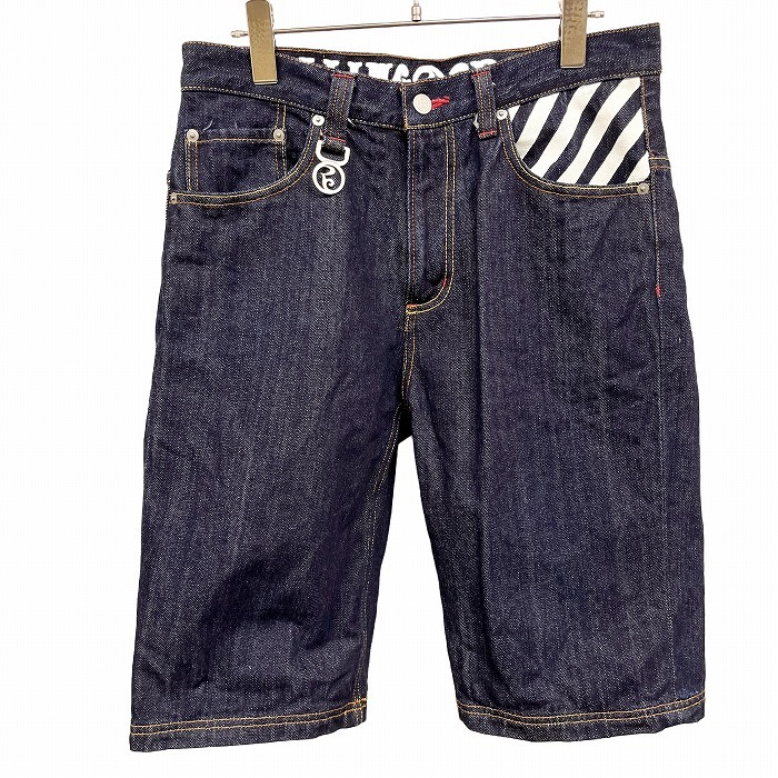 ローリングクレイドル ROLLING CRADLE デニムショーツ ショートパンツ ハーフパンツ プリント 若干テーパード 綿100% S ブルー 青 メンズ_画像1