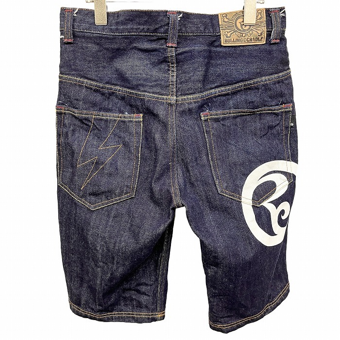 ローリングクレイドル ROLLING CRADLE デニムショーツ ショートパンツ ハーフパンツ プリント 若干テーパード 綿100% S ブルー 青 メンズ_画像2