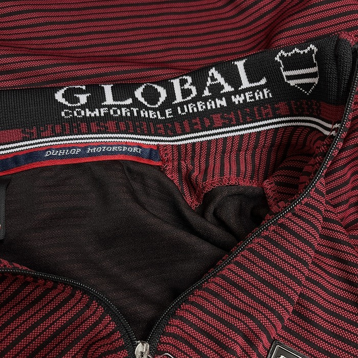 【新品】DUNLOP MOTOR SPORT ゴルフ ハイネックポロ ハーフジップシャツ ボーダー 半袖 ポリ100% LL XL レッド 赤×白×黒×紺 メンズ_画像4