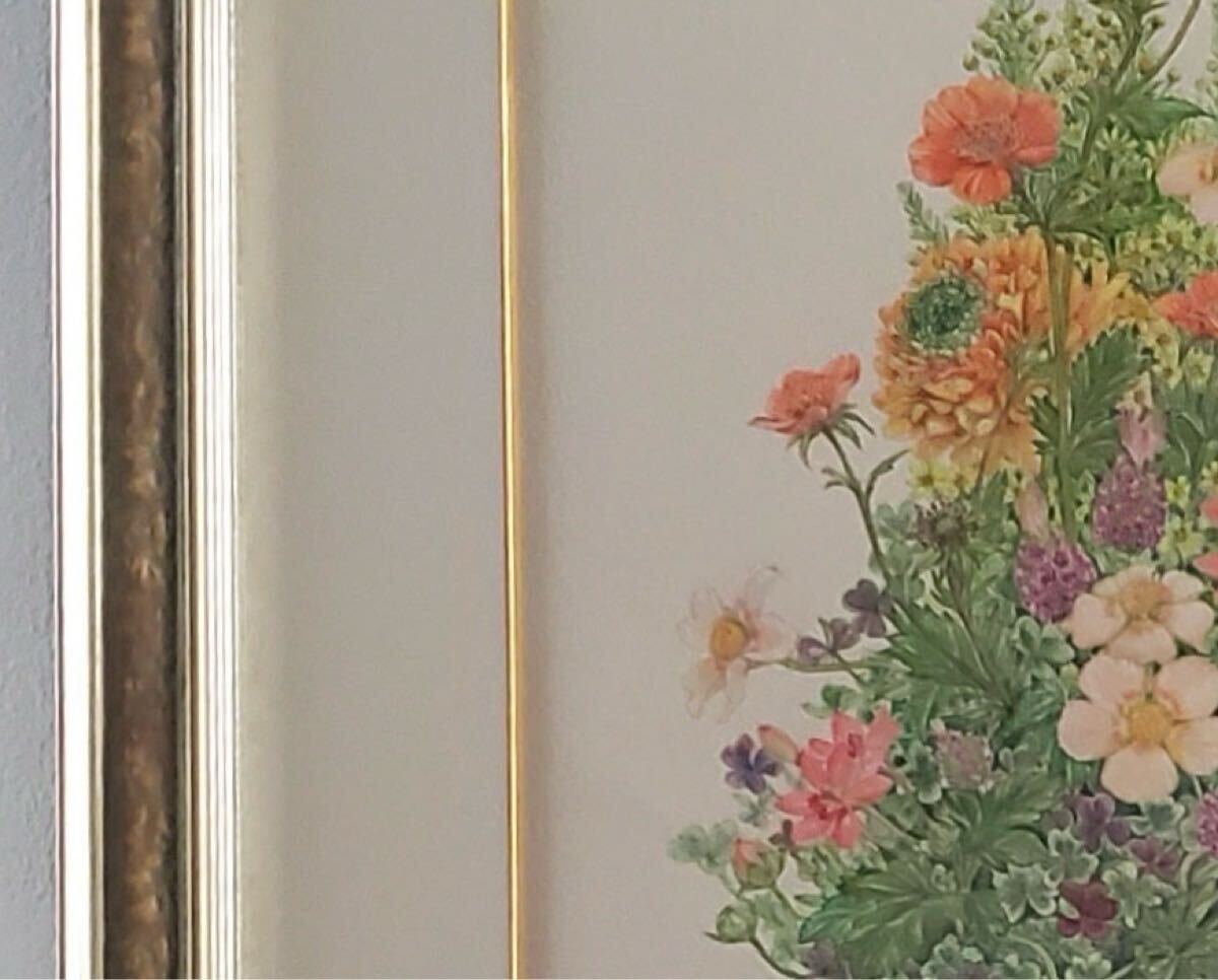 【真作】菱沼明子　陽香　額裝　肉筆畫　直筆サイン　花鳥畫　水彩畫　日本畫　創(chuàng)明會(huì)　Hishinuma Akiko Youkou