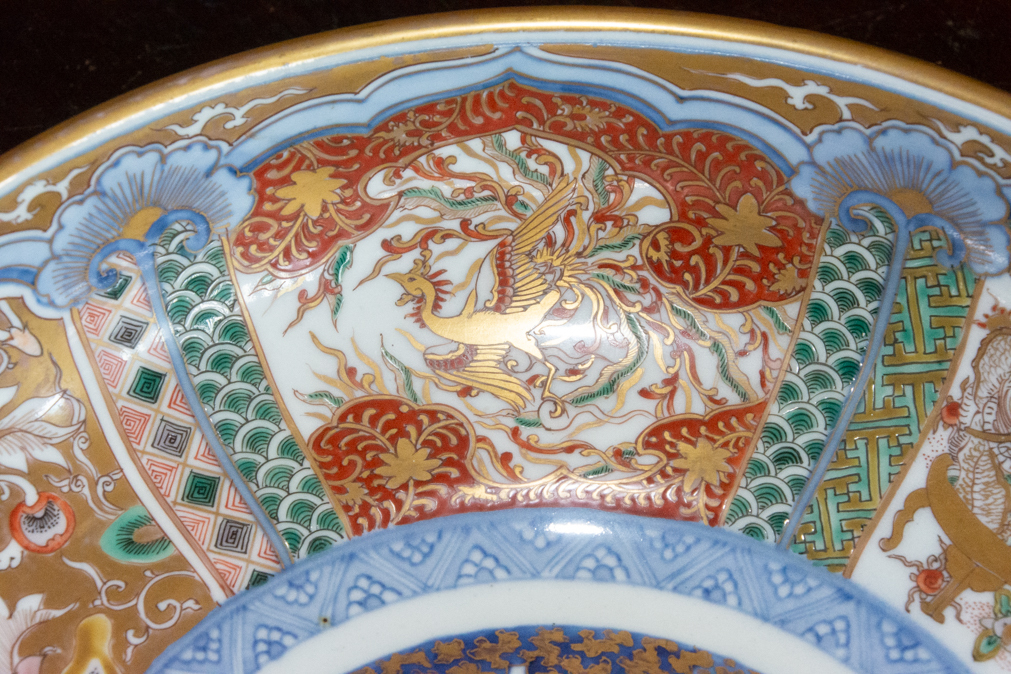 献上手 江戸期 古伊万里 金襴手 獅子 鳳凰 龍 大鉢 古美術品