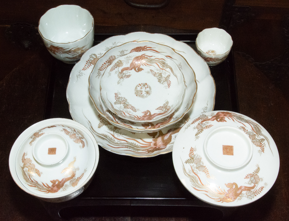 古伊万里 色絵 桐に鳳凰 磁器7種×5客揃 七寸皿・膾皿・小皿・蒸 古伊万里 色絵 桐に鳳凰 磁器7種×5客揃 七寸皿・膾皿・小皿・蒸