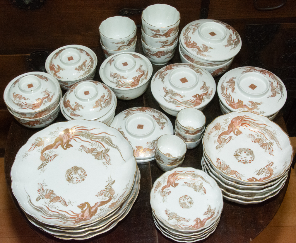 古伊万里 色絵 桐に鳳凰 磁器7種×5客揃 七寸皿・膾皿・小皿・蒸 古伊万里 色絵 桐に鳳凰 磁器7種×5客揃 七寸皿・膾皿・小皿・蒸