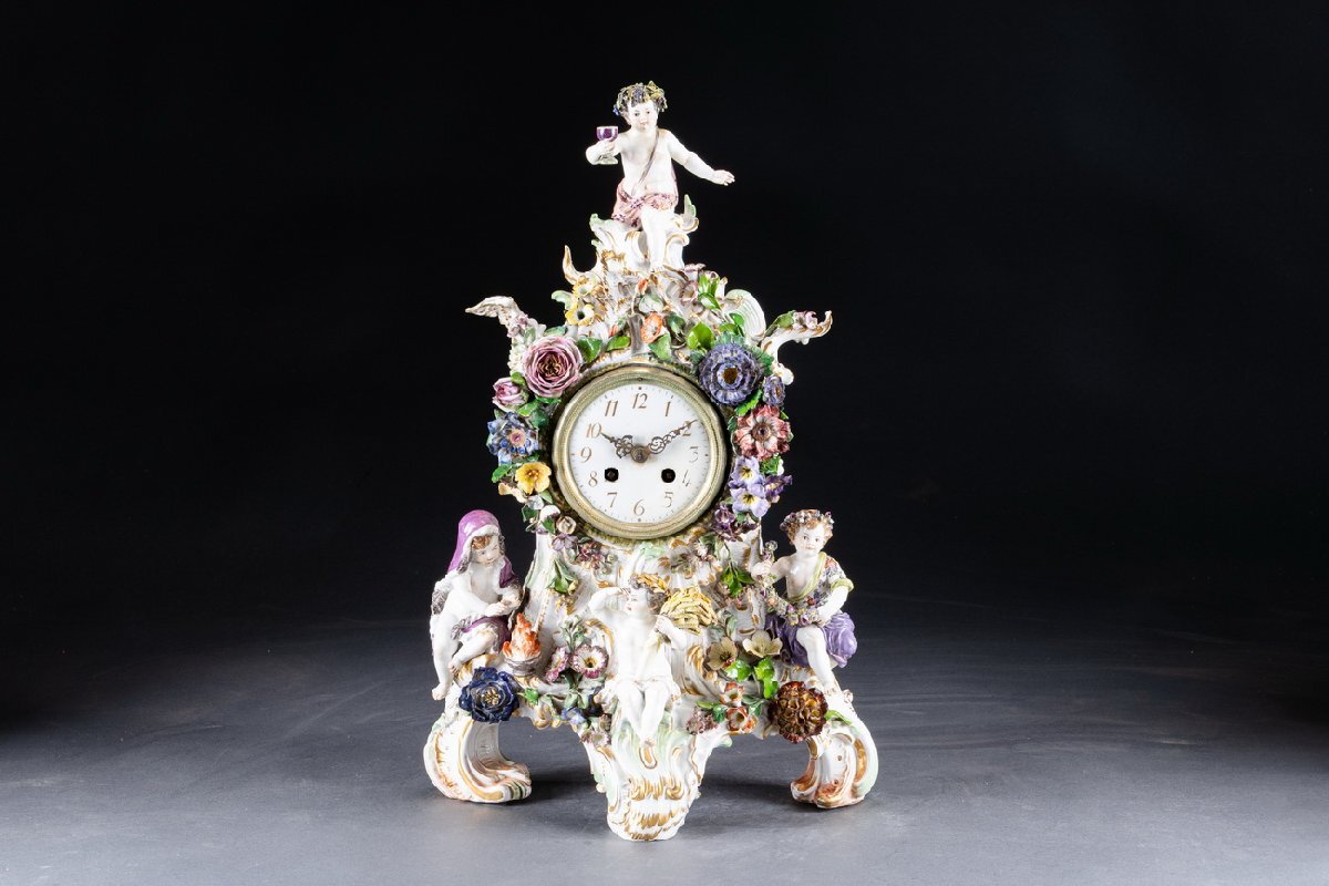 華】時代舊藏 時代物 Meissen・マイセン 色絵西洋人物置き時計 華】時代舊藏 時代物 Meissen・マイセン 色絵西洋人物置き時計