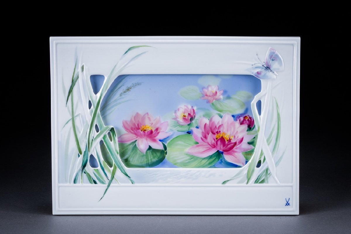 華】時代舊藏 時代物 Meissen・マイセン 色絵花卉図額装陶板 共 華】時代舊藏 時代物 Meissen・マイセン 色絵花卉図額装陶板 共