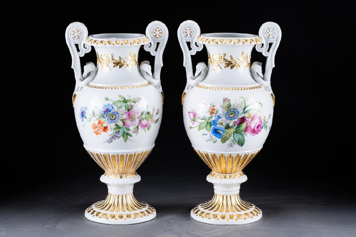 華】時代舊藏 時代物 Meissen・マイセン 色絵金彩花卉図花瓶一双 華】時代舊藏 時代物 Meissen・マイセン 色絵金彩花卉図花瓶一双
