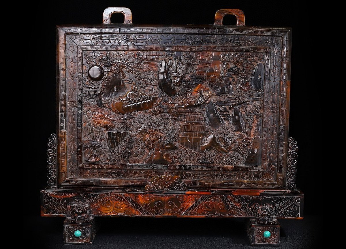 清】某収集家放出品 清時代 天然角材 山水人物図屏風55x15x48 清】某収集家放出品 清時代 天然角材 山水人物図屏風55x15x48