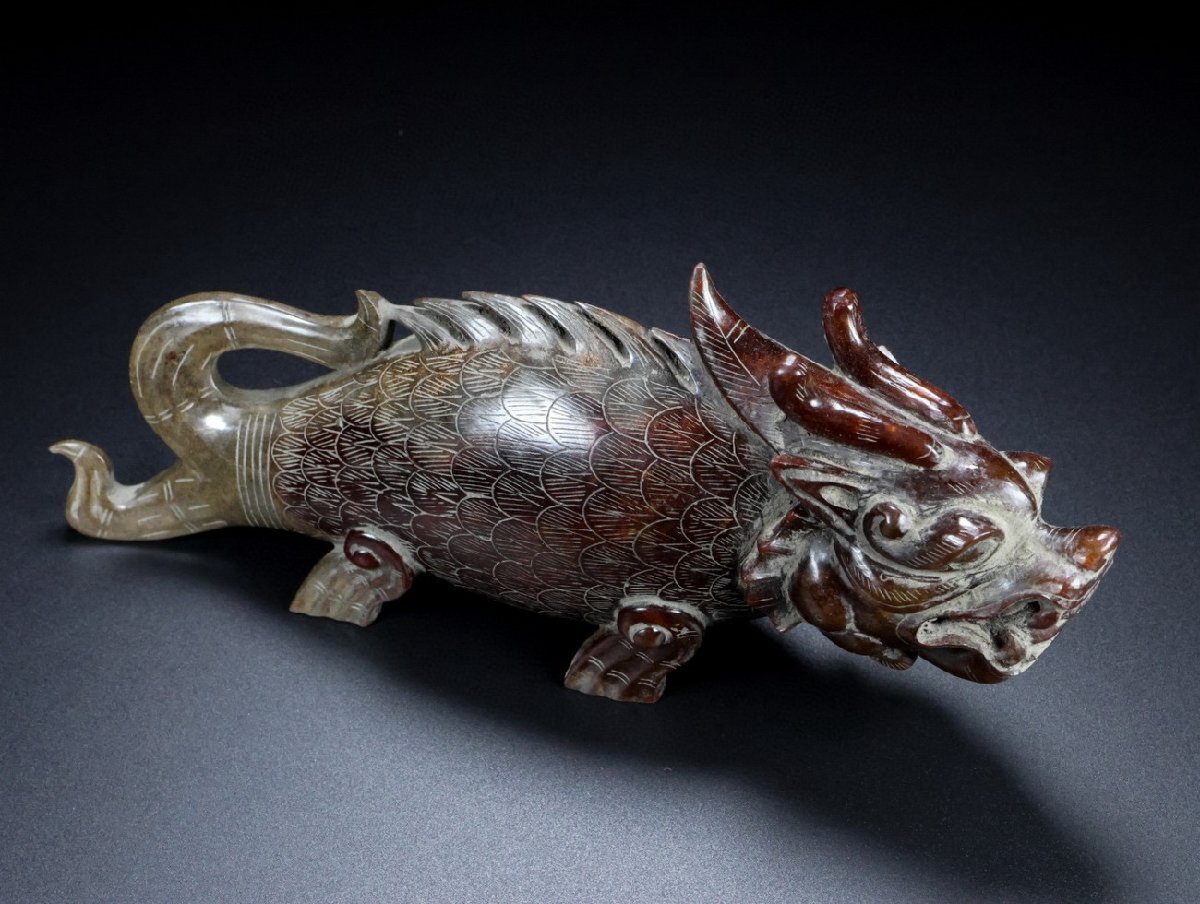 清】時代舊藏 唐時代 高古玉 瑞獣魚化龍紋彫物25x9x10㎝/1232g 清】時代舊藏 唐時代 高古玉 瑞獣魚化龍紋彫物25x9x10㎝/1232g