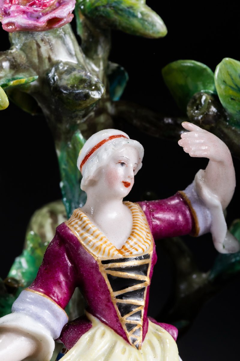 華】時代舊藏 時代物 Meissen・マイセン 色絵西洋人物置物一双 華】時代舊藏 時代物 Meissen・マイセン 色絵西洋人物置物一双