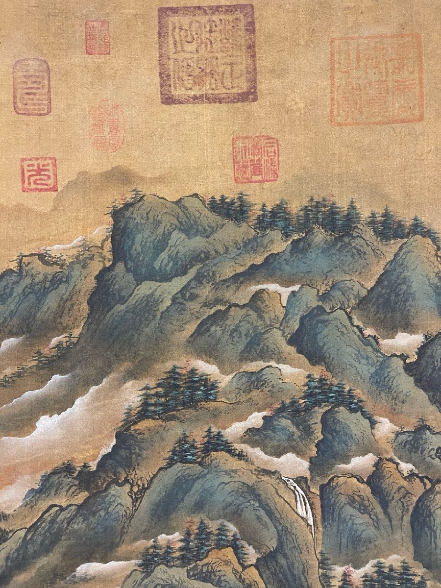 清】某蒐集家買入「仇英寫」中国明時代画家 絹本【青緑山水図 清】某蒐集家買入「仇英寫」中国明時代画家 絹本【青緑山水図