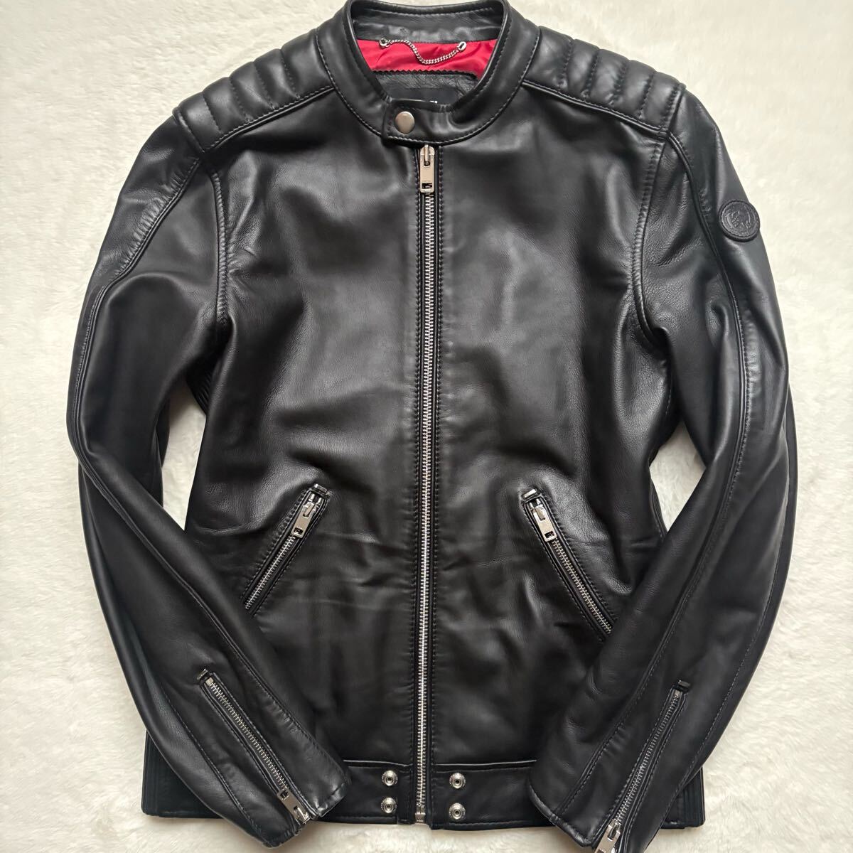 未使用級!【定番】DIESEL ディーゼル シングルライダース【赤黒 未使用級!【定番】DIESEL ディーゼル シングルライダース【赤黒