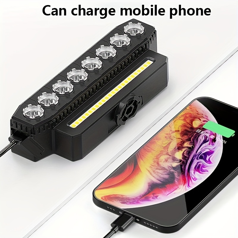 自転車用 LEDライト 明るい ホワイト 8LED 点滅 フラッシュ 電子ホーン付き 明るさ調整 ハイビーム 充電式 電池式 防水 夜間 t1040_画像4