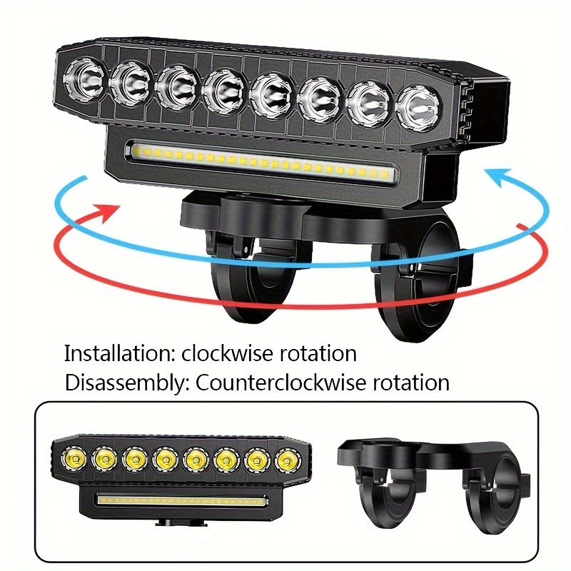 自転車用 LEDライト 明るい ホワイト 8LED 点滅 フラッシュ 電子ホーン付き 明るさ調整 ハイビーム 充電式 電池式 防水 夜間 t1040_画像5