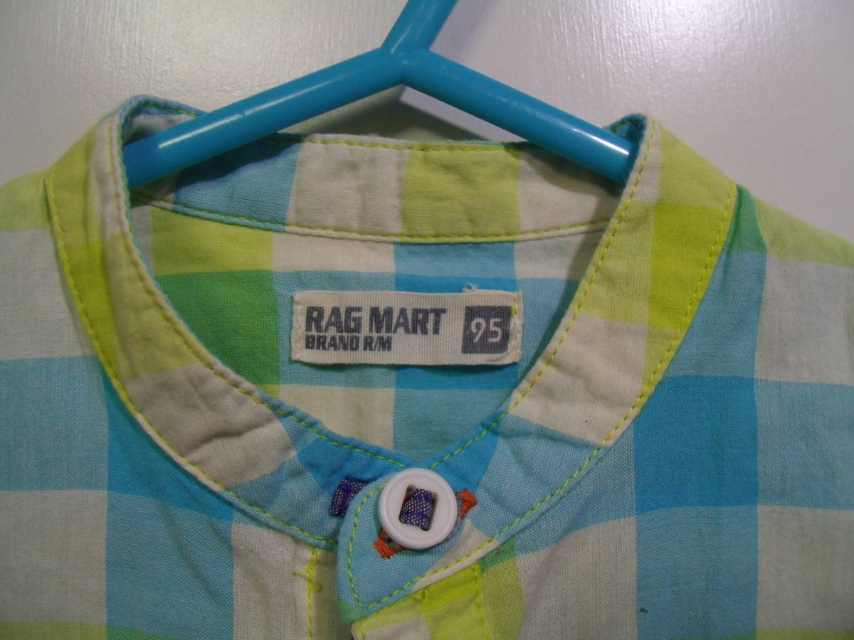 全国送料無料 ラグマート RAG MART キッズ・ジョイ製 子供服キッズベビー女の子襟無しバンドカラー半袖チェックシャツ 95_画像2