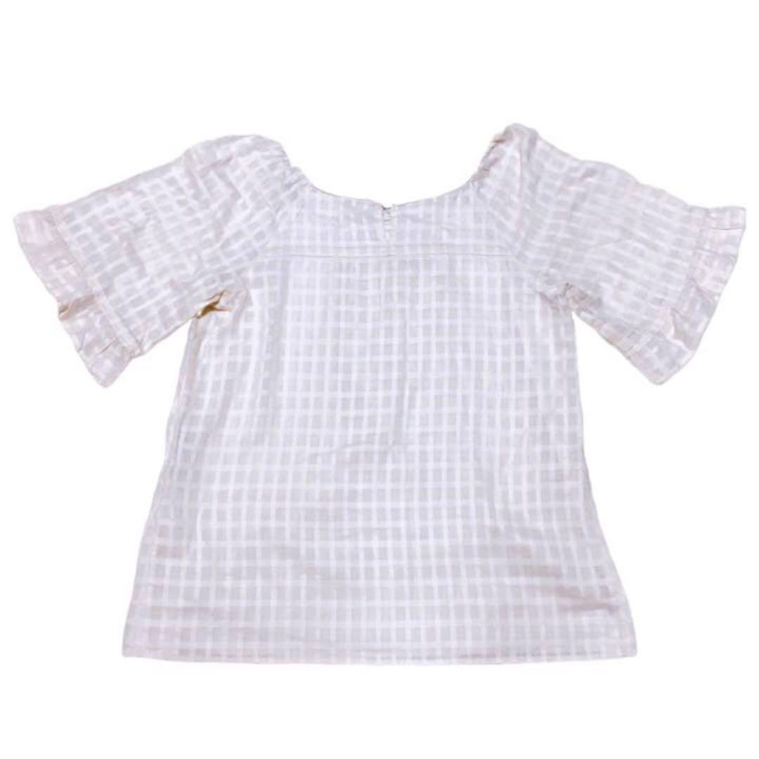 NATURAL BEAUTY BASIC NATURAL BEAUTY BASIC ブラウス 袖フリル チェック 透け感 スクエアネック Sサイズ 涙あき フェミニン