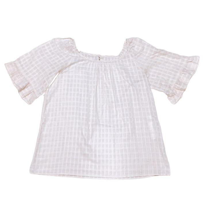 NATURAL BEAUTY BASIC NATURAL BEAUTY BASIC ブラウス 袖フリル チェック 透け感 スクエアネック Sサイズ 涙あき フェミニン