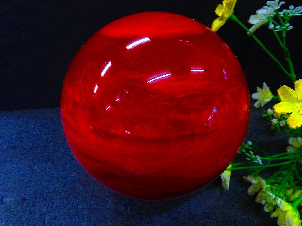 絶品超綺麗K9赤水晶丸玉☆超巨大1.618kg☆133mm台座付 絶品超綺麗K9赤水晶丸玉☆超巨大1.618kg☆133mm台座付