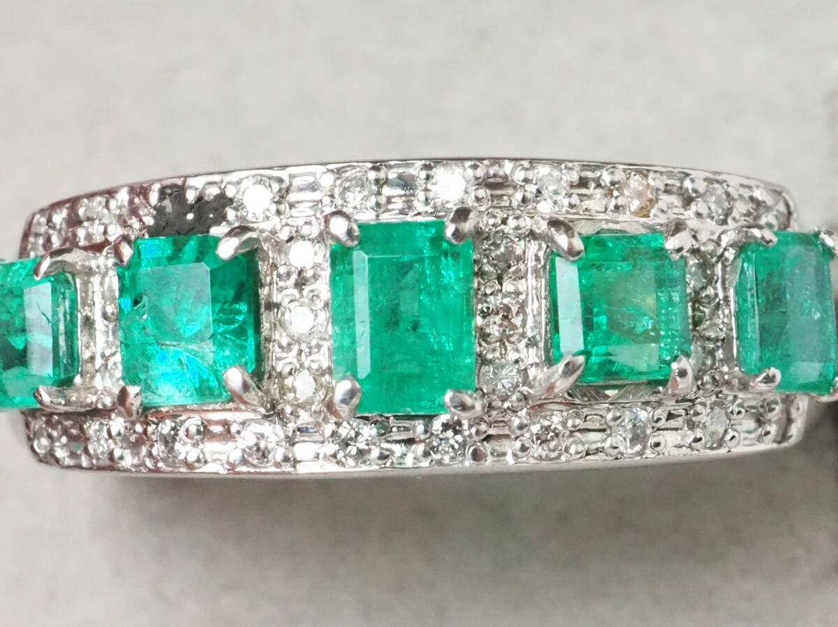6721A】Pt900 天然エメラルド 天然ダイヤモンド 1.00ct/0.18ct 6721A】Pt900 天然エメラルド 天然ダイヤモンド 1.00ct/0.18ct