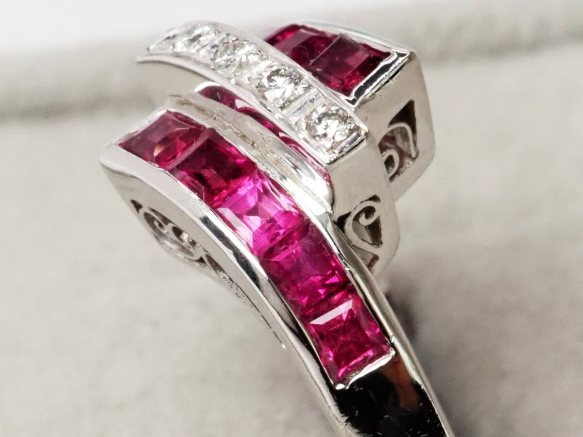 6654E】Pt900 天然ルビー 天然ダイヤモンド 0.93ct/0.06ct/5.9g 6654E】Pt900 天然ルビー 天然ダイヤモンド 0.93ct/0.06ct/5.9g