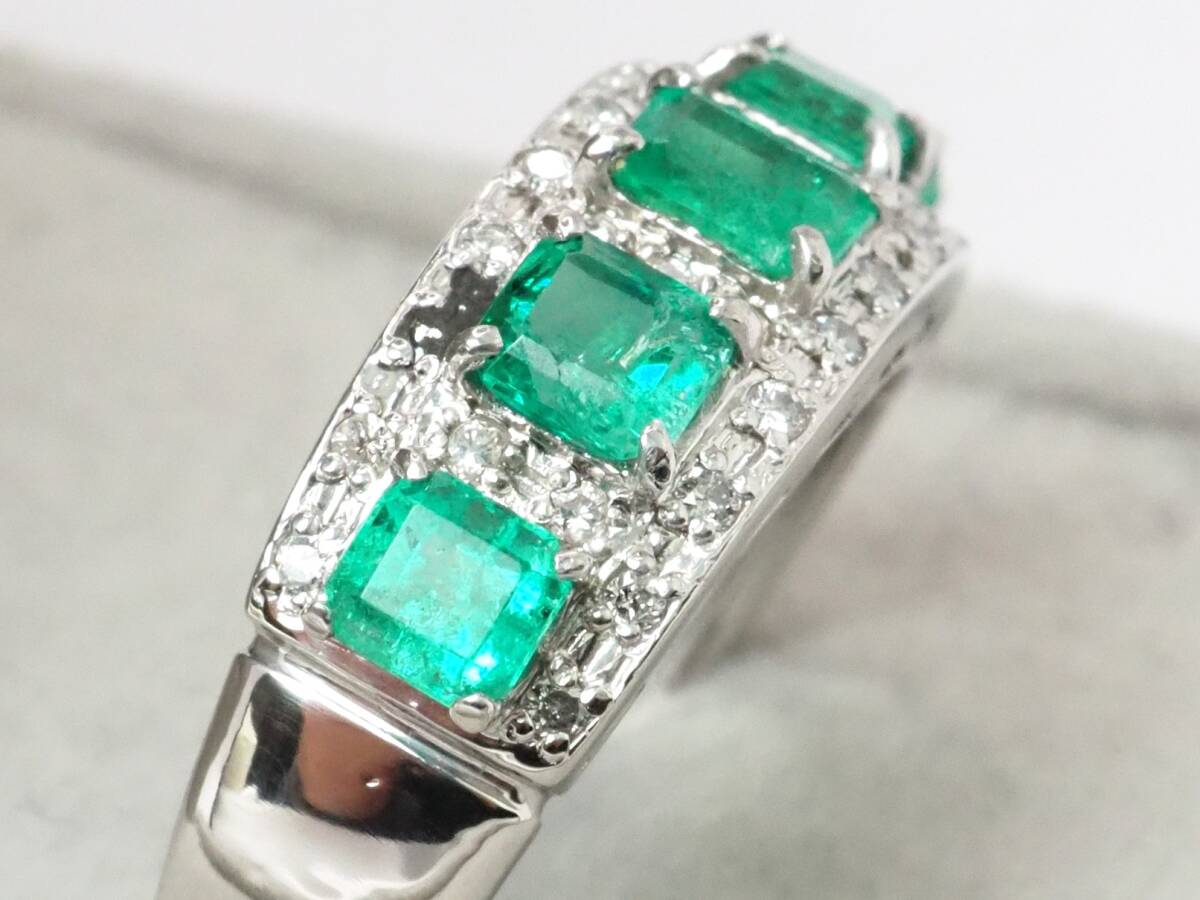 6721A】Pt900 天然エメラルド 天然ダイヤモンド 1.00ct/0.18ct 6721A】Pt900 天然エメラルド 天然ダイヤモンド 1.00ct/0.18ct