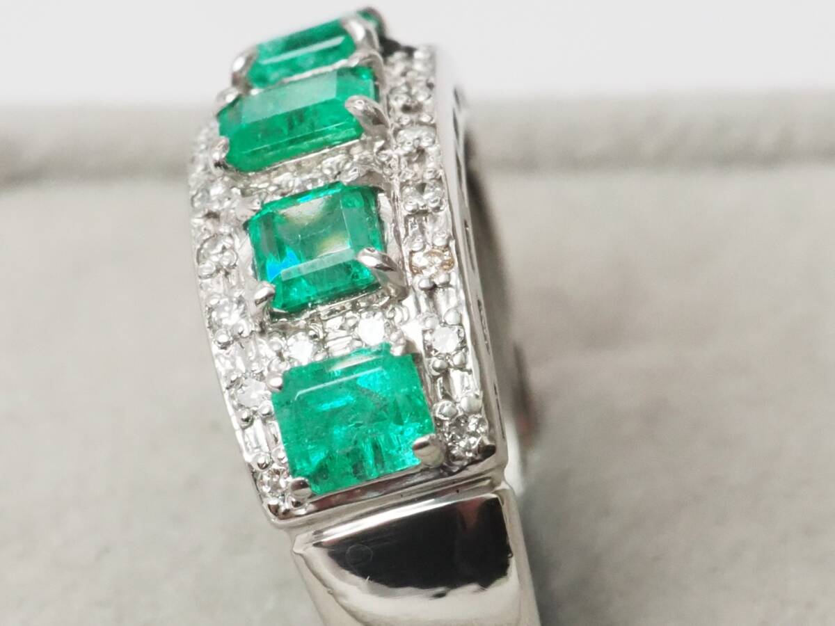 6721A】Pt900 天然エメラルド 天然ダイヤモンド 1.00ct/0.18ct 6721A】Pt900 天然エメラルド 天然ダイヤモンド 1.00ct/0.18ct
