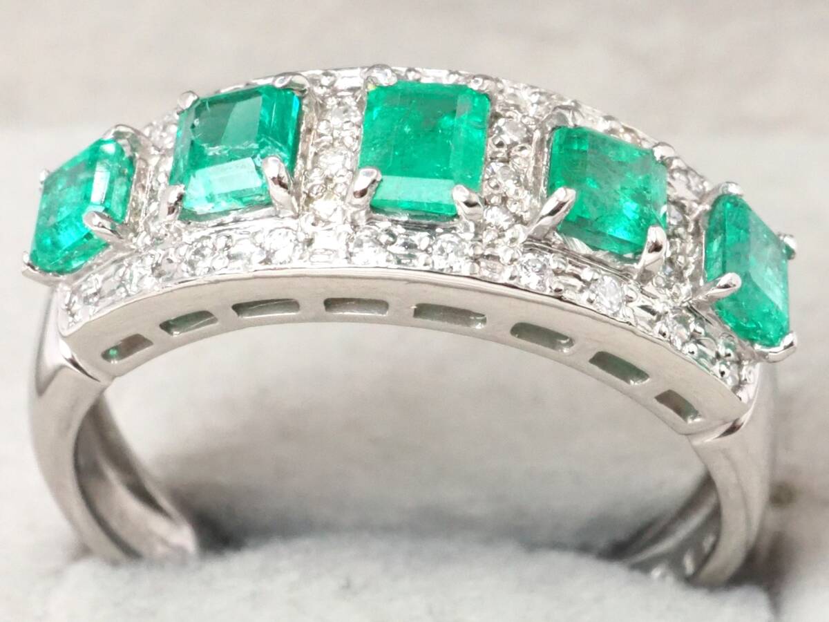 6721A】Pt900 天然エメラルド 天然ダイヤモンド 1.00ct/0.18ct 6721A】Pt900 天然エメラルド 天然ダイヤモンド 1.00ct/0.18ct