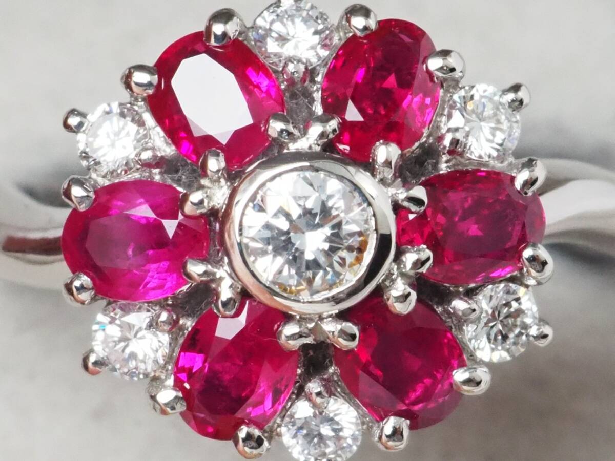 6848T】Pt900 天然ルビー 天然ダイヤモンド 1.47ct/0.28ct/7.2g 6848T】Pt900 天然ルビー 天然ダイヤモンド 1.47ct/0.28ct/7.2g