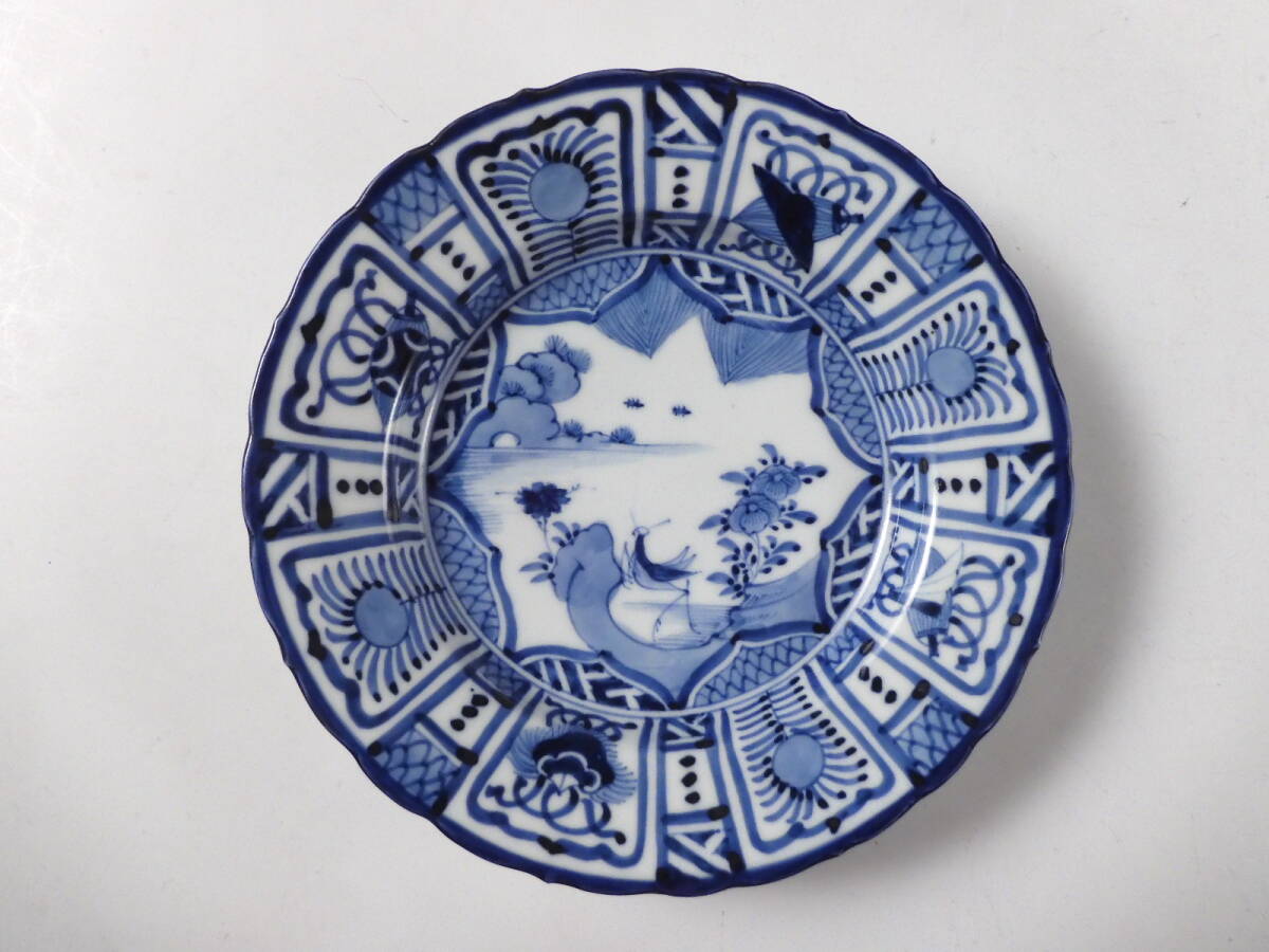 ○栄○古伊万里 染付 芙蓉手 虫 花草文 輪花 皿 5客 無傷完品 ○栄○古伊万里 染付 芙蓉手 虫 花草文 輪花 皿 5客 無傷完品