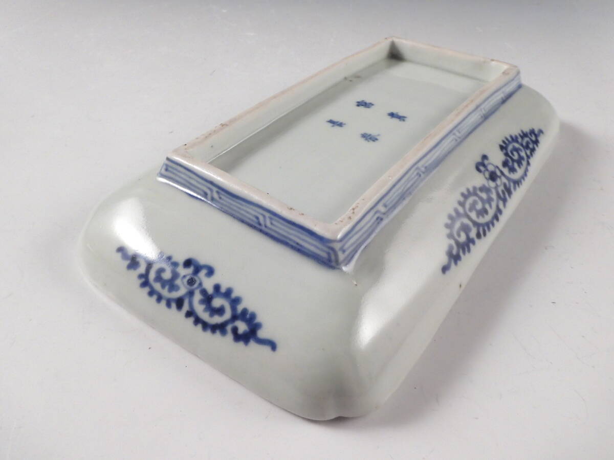 ○栄○古伊万里 染付 蛸唐草文 長皿 飾皿 5客 21.5cm 江戸期 ○栄○古伊万里 染付 蛸唐草文 長皿 飾皿 5客 21.5cm 江戸期
