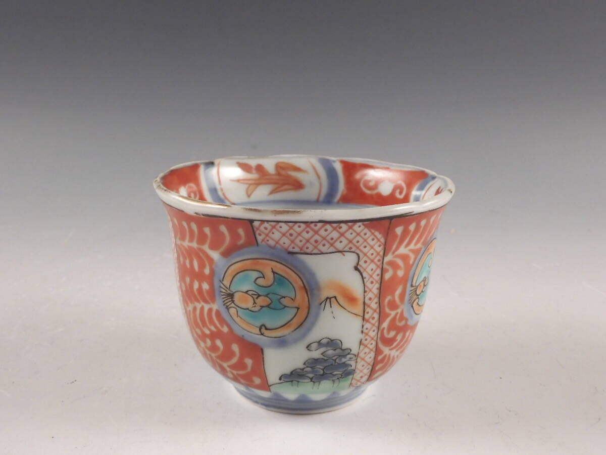 ○栄○古伊万里 色絵 窓絵 山水 蛸唐草文 鉢 向付 蕎麦猪口 5客 ○栄○古伊万里 色絵 窓絵 山水 蛸唐草文 鉢 向付 蕎麦猪口 5客