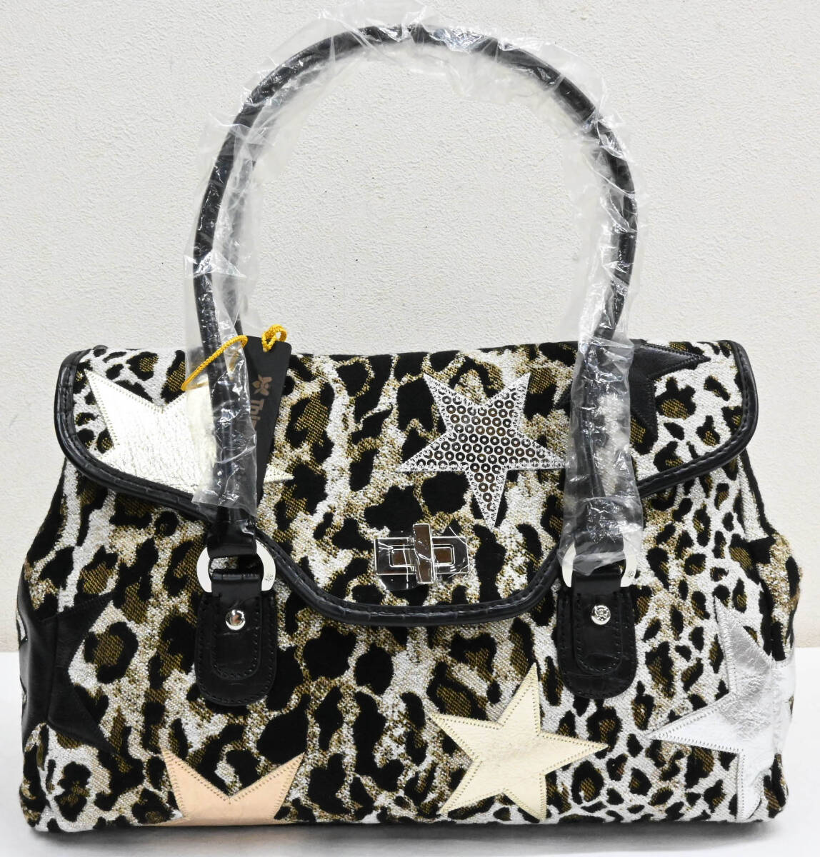 R336★未使用品 タグ付 Think Bee! シンクビー ロッカーバッグ トート ハンドバッグ Just Heart レオパード柄 星 2431-01 ジャストハート