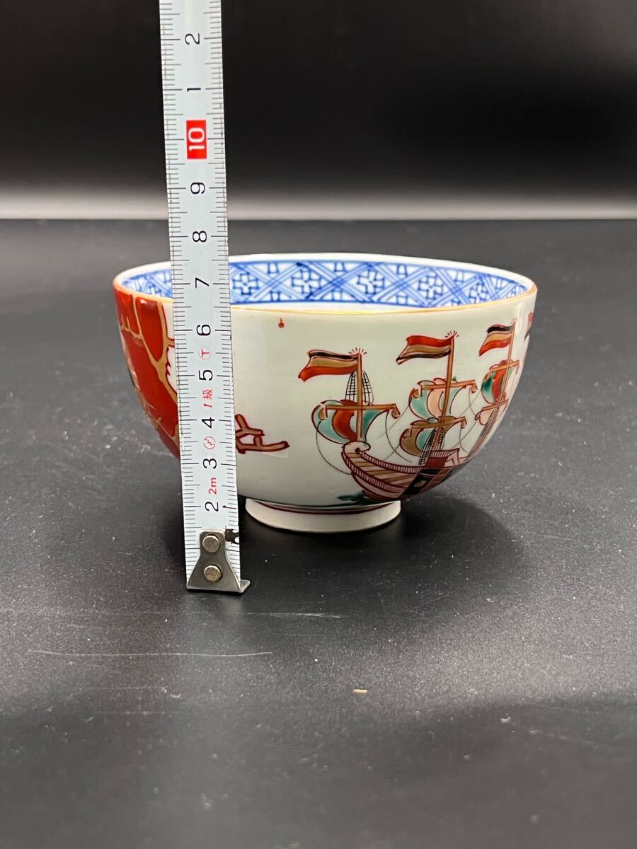 r apr1705 古伊万里 赤絵 色絵 染付 南蛮人黑船図 蓋茶碗 茶道具 r apr1705 古伊万里 赤絵 色絵 染付 南蛮人黑船図 蓋茶碗 茶道具
