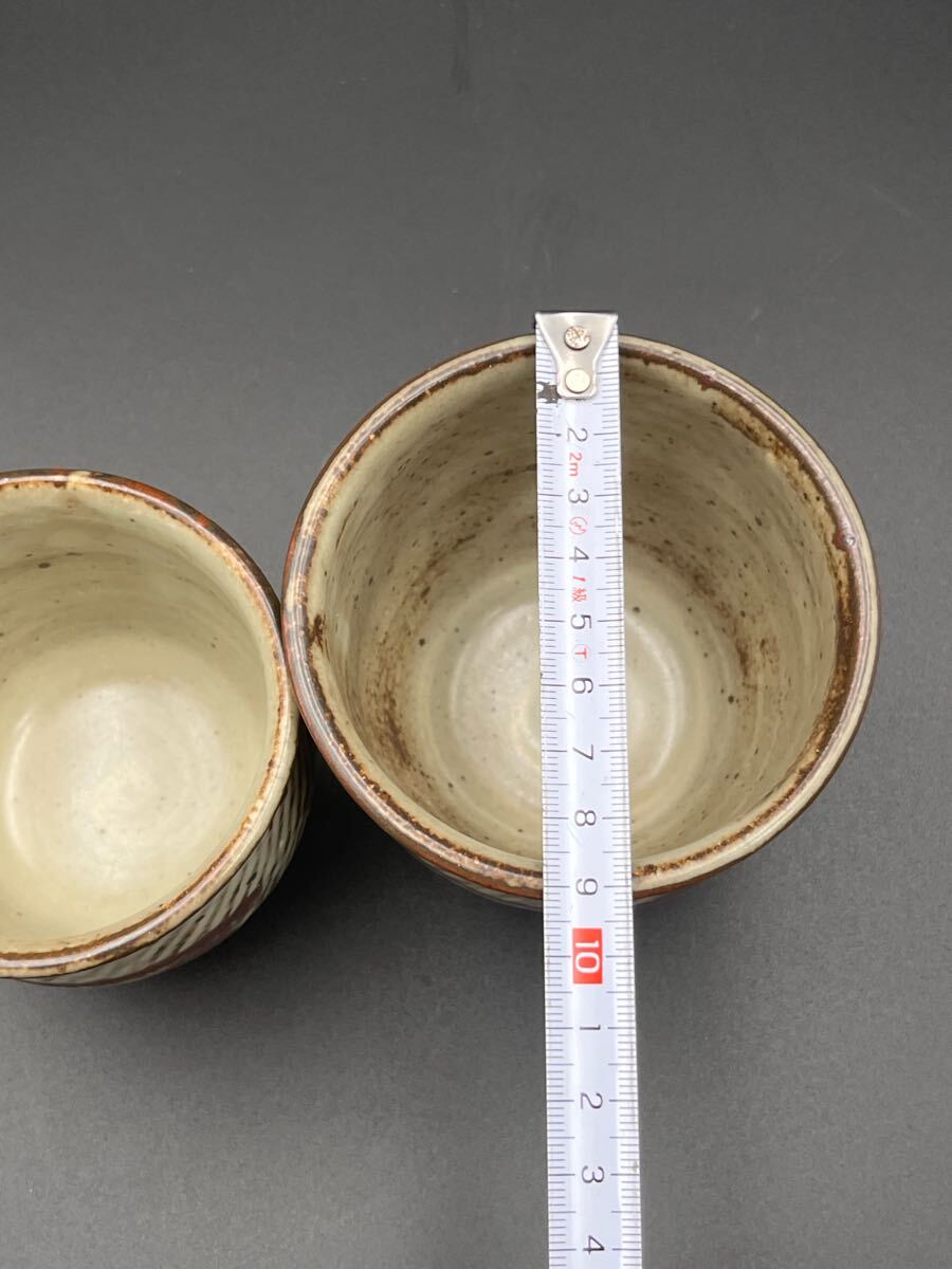 aba2102 益子焼 島岡達三 象嵌夫婦湯呑 一対 茶道具 人間国宝 aba2102 益子焼 島岡達三 象嵌夫婦湯呑 一対 茶道具 人間国宝