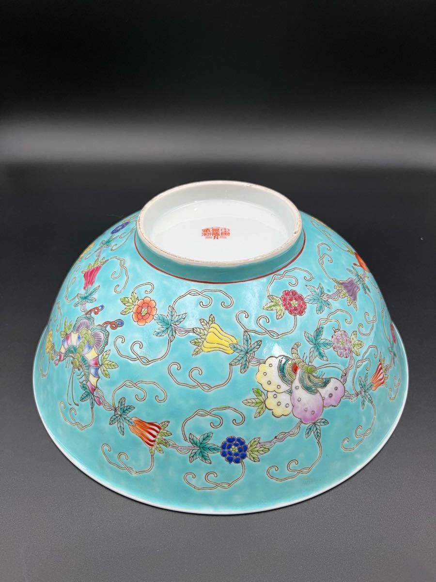 aba2208 中国美術 景徳鎮製 粉彩色絵花蝶紋 鉢 中国古玩(色絵 aba2208 中国美術 景徳鎮製 粉彩色絵花蝶紋 鉢 中国古玩(色絵