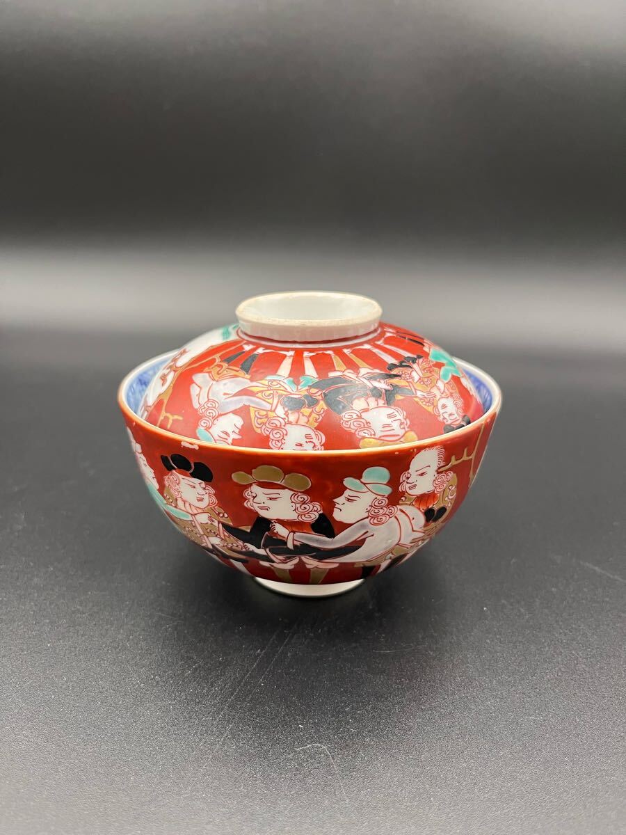 aba2201 古伊万里 赤絵 色絵 染付 南蛮人黑船図 蓋茶碗 茶道具 aba2201 古伊万里 赤絵 色絵 染付 南蛮人黑船図 蓋茶碗 茶道具